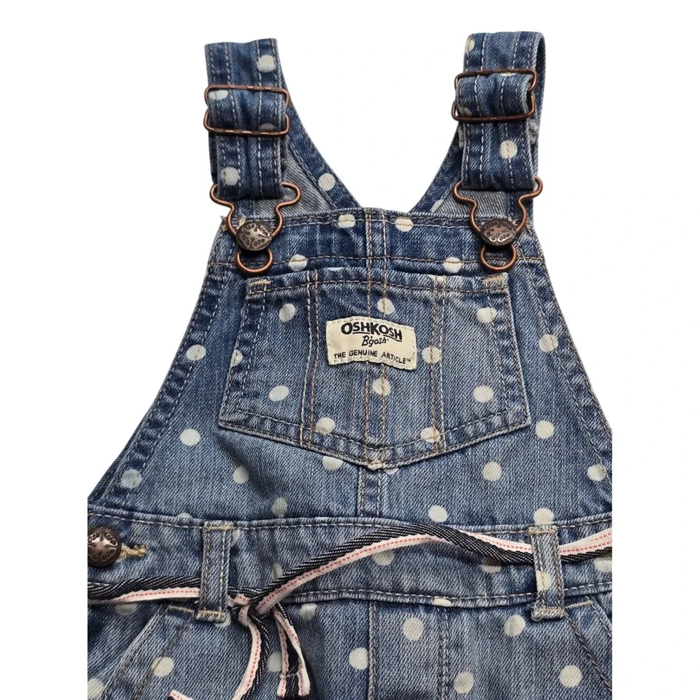 OshKosh Bgosh Polka Dot Denim Overalls and Bodysuit Set Blue White 18M Girls